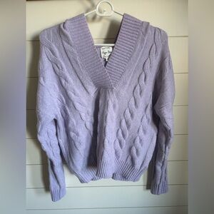 Hippie Rose Lilac V-Neck Cable Knit Sweater